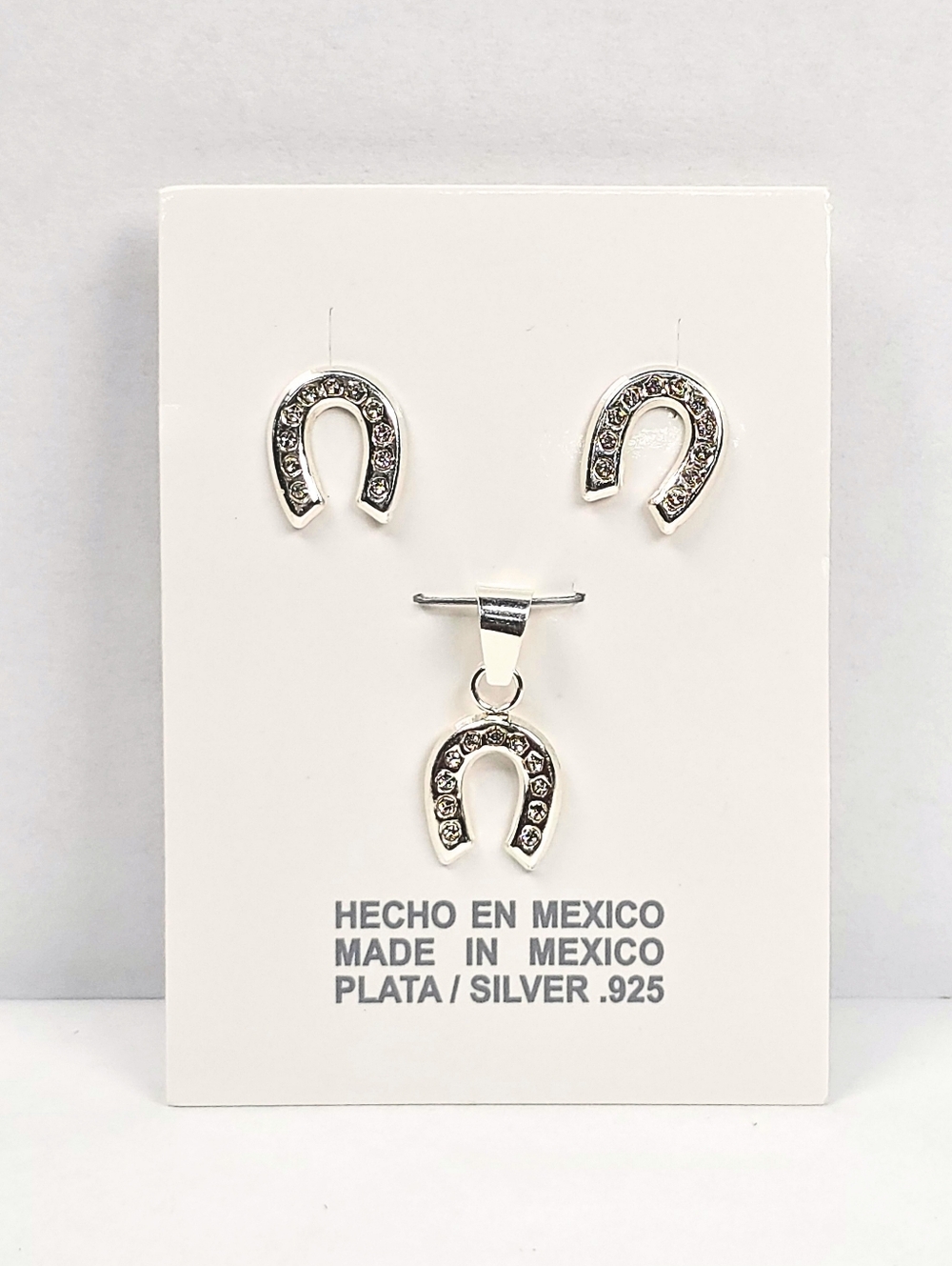 Horseshoe Set Stud Earrings + Pendant CZ Herradura 925 Mex. Sterling Silver